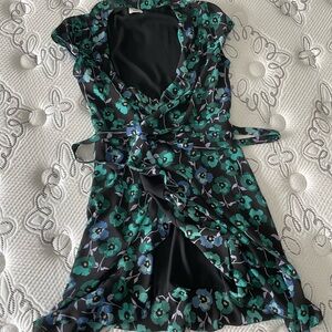 Aritzia Blue Mini Sundress with Flutter Sleeves and Scoop Neck